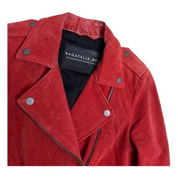 BAGATELLE Genuine LEATHER Red Biker Casual Bomber Jacket Womens XS - Picture 3 of 6